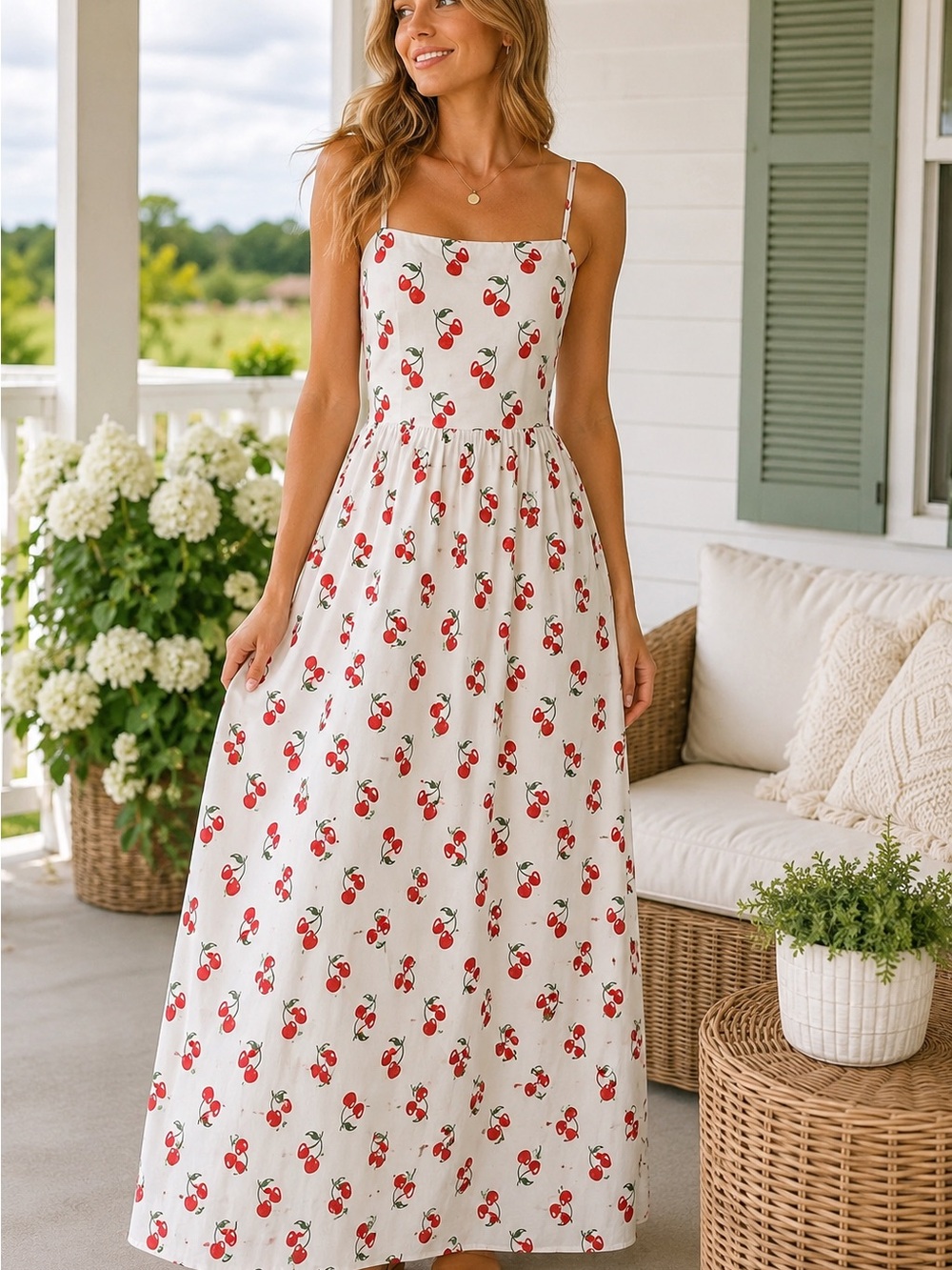 Endless Moon Cherry Print Maxi Dress Medium NWT 🍒